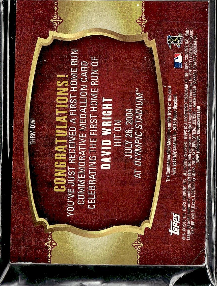 2015 Topps #FHRM-DW David Wright First Home Run Medallions