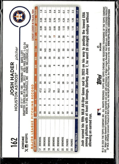 2024 Topps Chrome #162 Josh Hader Sepia Refractors