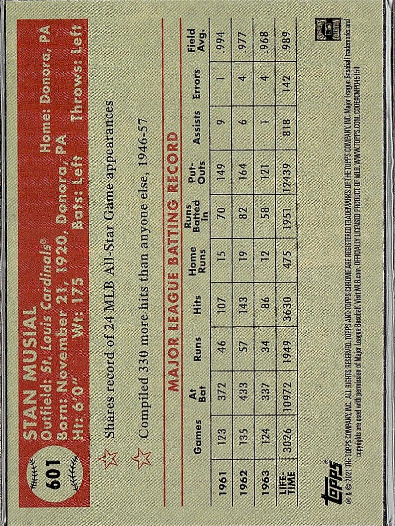 2021 Topps Chrome Platinum Anniversary #601 Stan Musial
