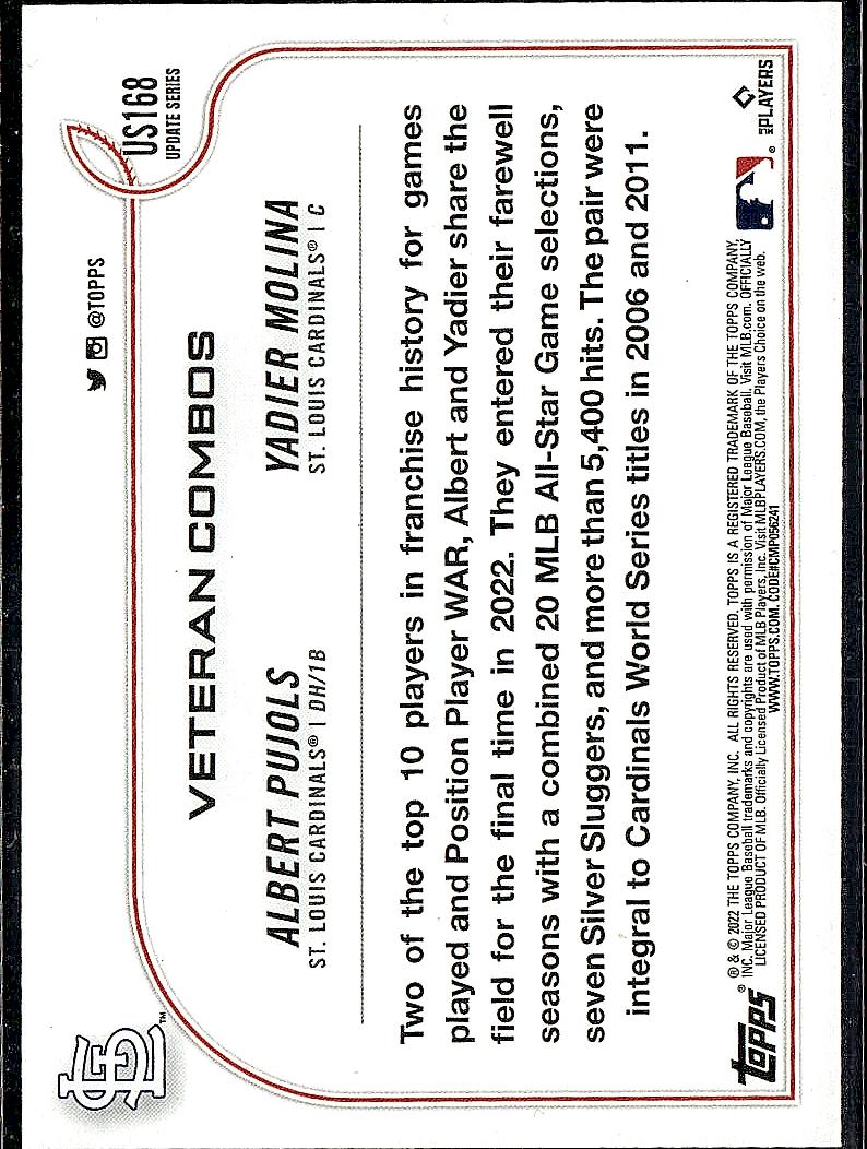 2022 Topps Update #US168 One Last Dance (Albert Pujols / Yadier Molina)