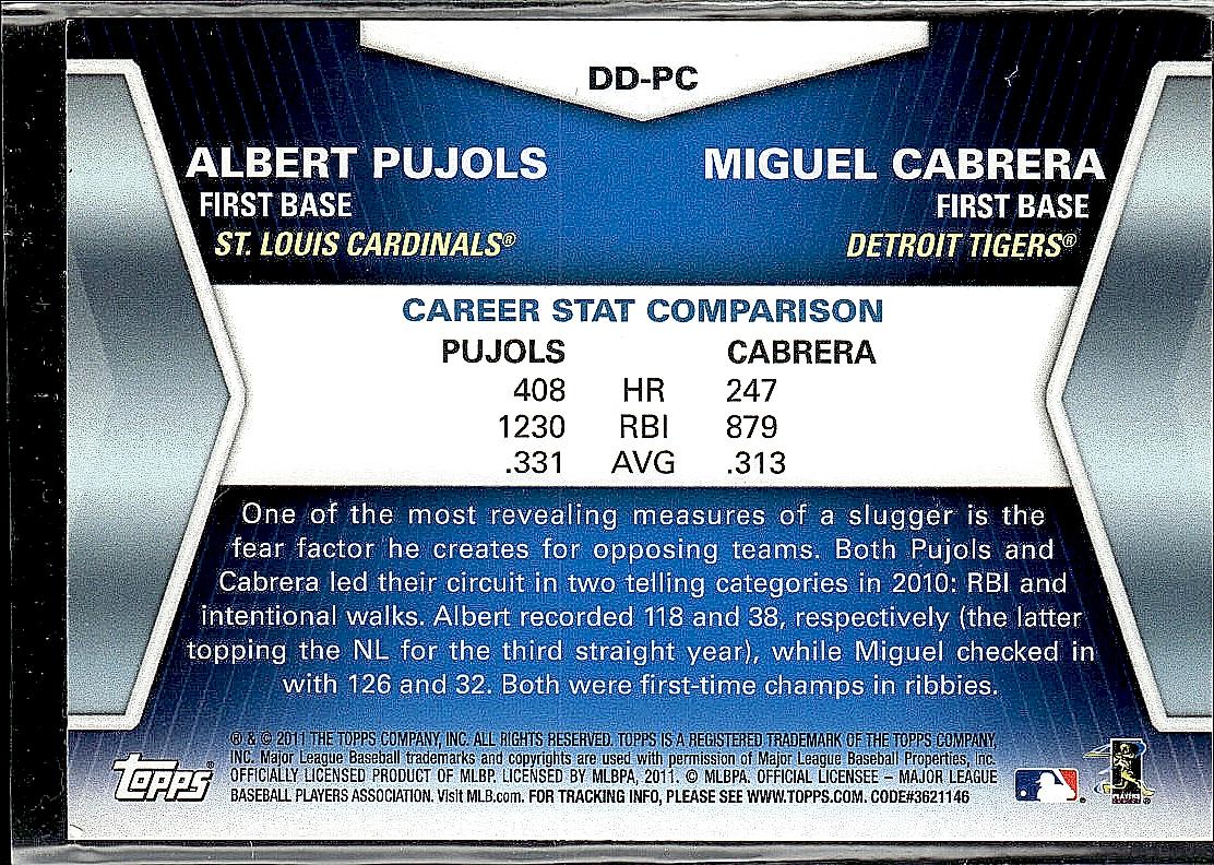 2011 Topps #DD-PC Albert Pujols / Miguel Cabrera Diamond Duos (Series 1)