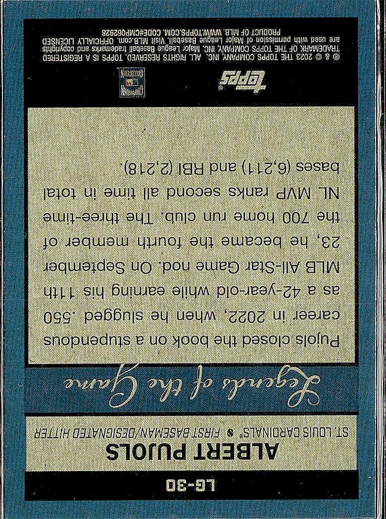 2023 Topps #LG-30 Albert Pujols Legends of the Game
