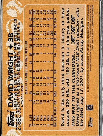 2023 Topps #2T88C-70 David Wright 1988 Topps Throwback MOJO