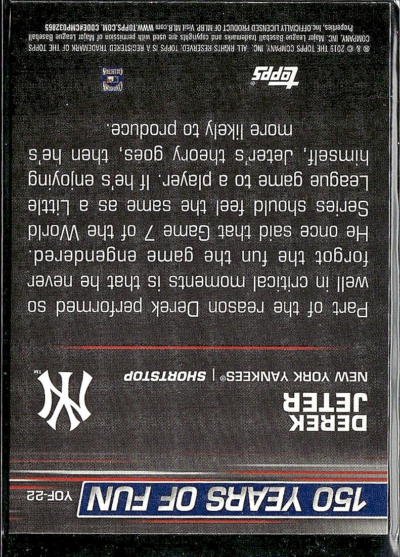 2019 Topps Opening Day #YOF-22 Derek Jeter 150 Years of Fun