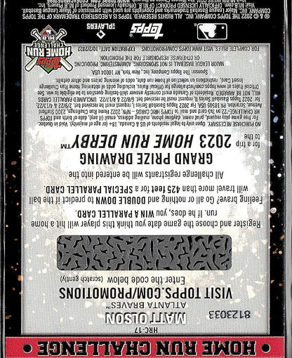 2022 Topps #HRC-17 Matt Olson Home Run Challenge Code Cards (Series Two)
