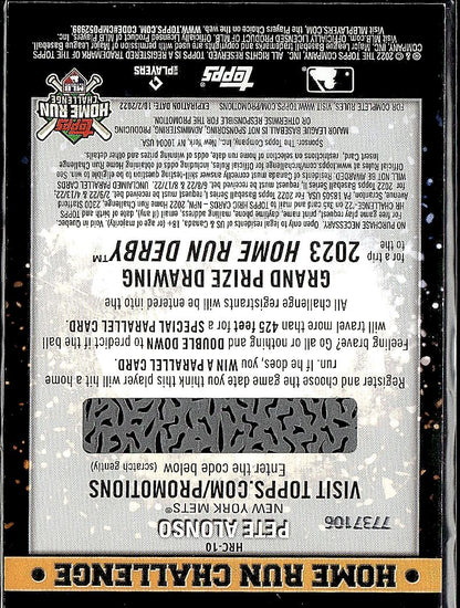 2022 Topps #HRC-10 Pete Alonso Home Run Challenge Code Cards (Series Two)