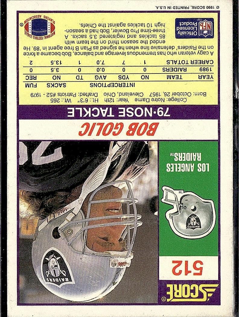 1990 Score #512 Bob Golic