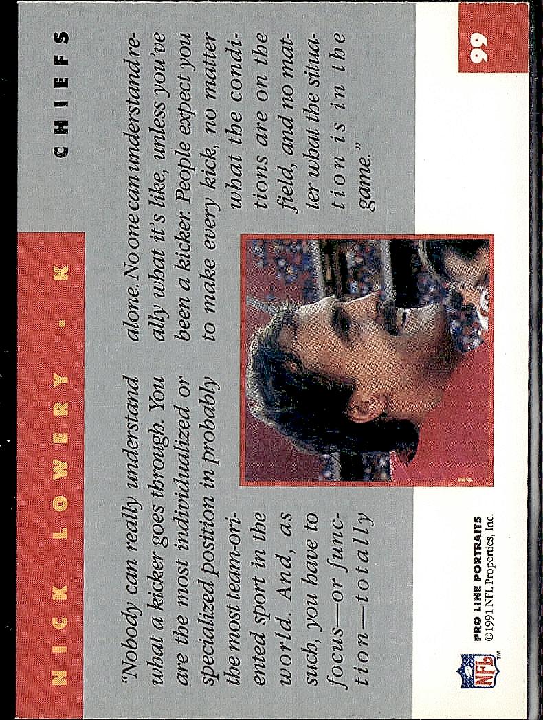 1991 Pro Line Portraits #99 Nick Lowery