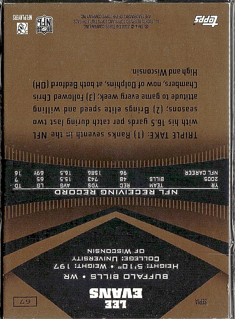 2006 Topps Triple Threads #67 Lee Evans Sepia #/499