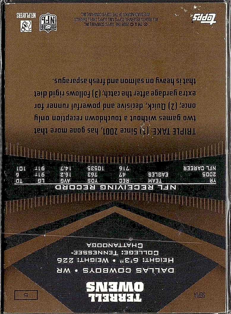 2006 Topps Triple Threads #5 Terrell Owens Sepia #/499