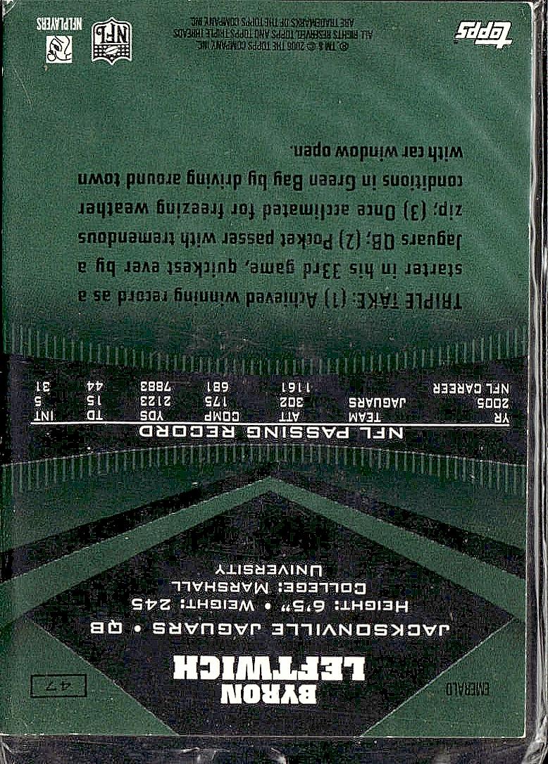 2006 Topps Triple Threads #47 Byron Leftwich Emerald #/199
