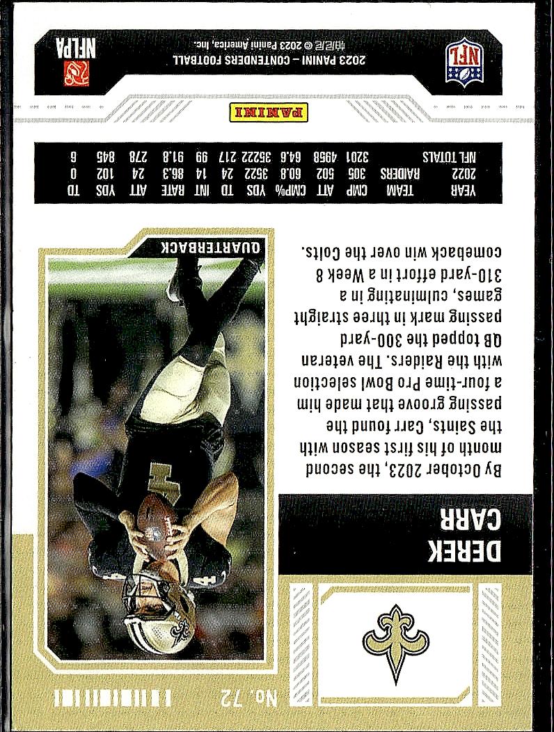 2023 Panini Contenders #72 Derek Carr Season Ticket Retail
