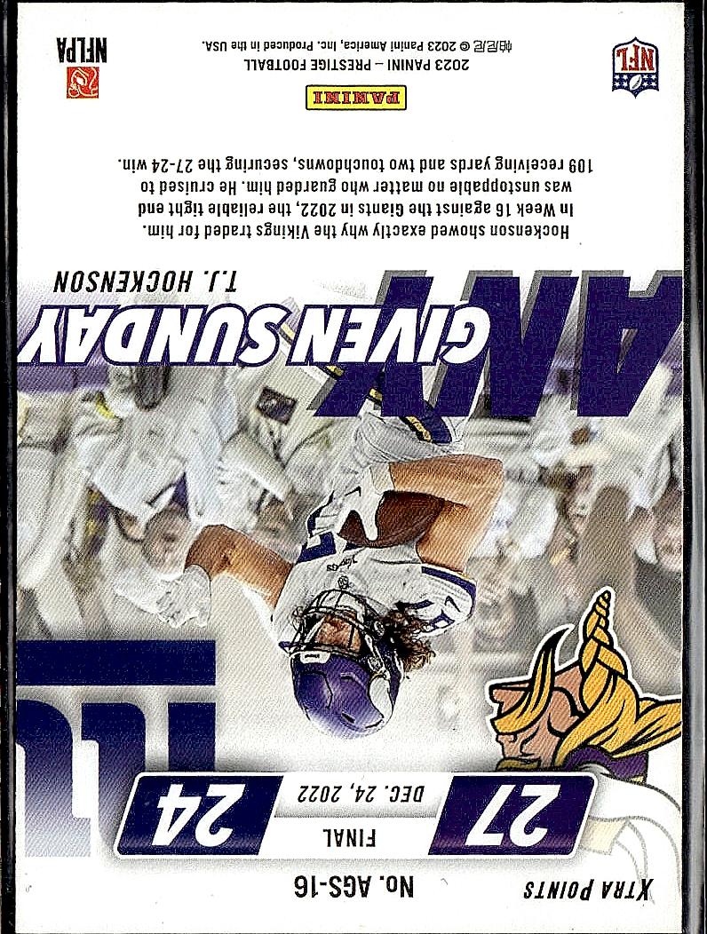 2023 Panini Prestige #AGS-16 T.J. Hockenson Any Given Sunday