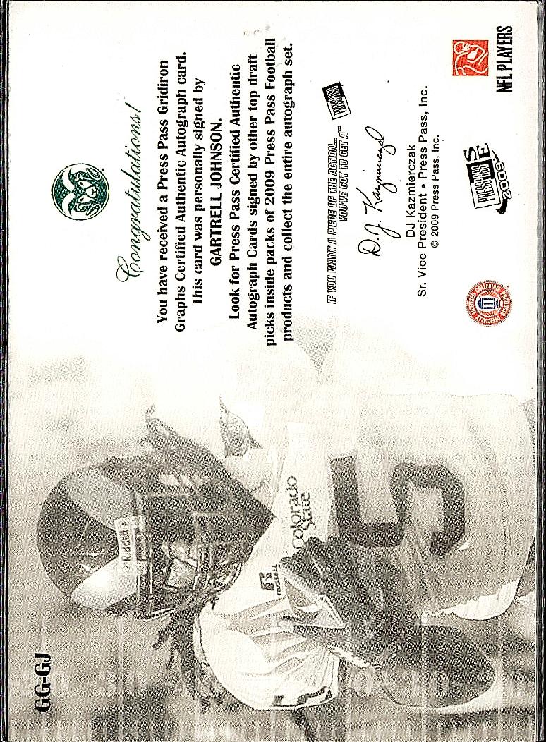 2009 Press Pass SE #GG-GJ Gartrell Johnson Gridiron Graphs Gold