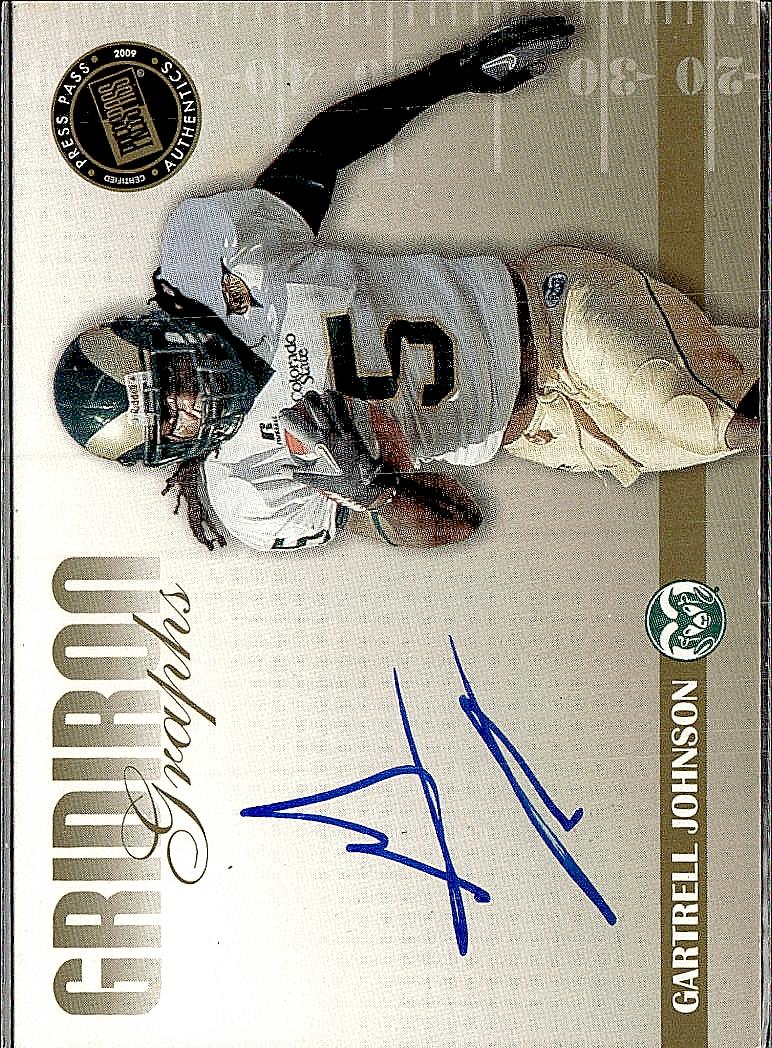 2009 Press Pass SE #GG-GJ Gartrell Johnson Gridiron Graphs Gold