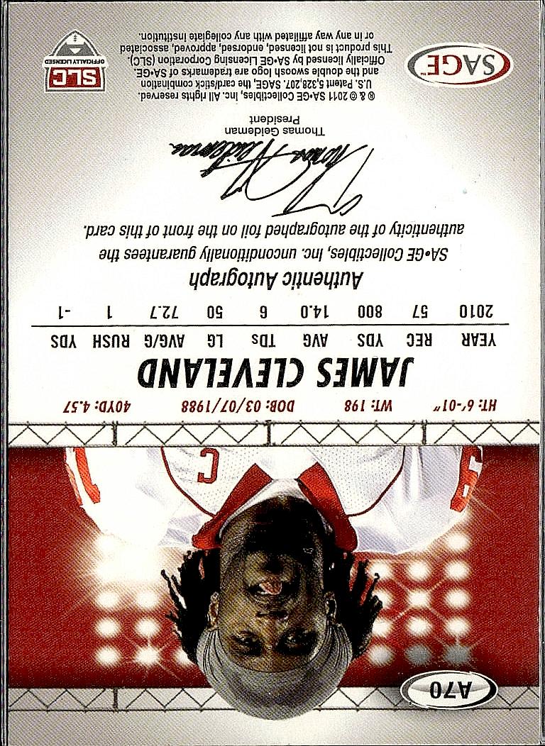2011 SAGE HIT #A70 James Cleveland Autographs Silver