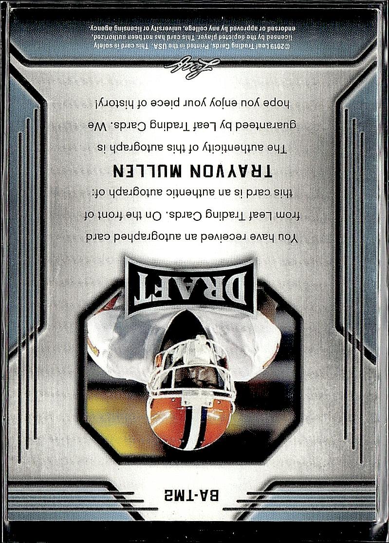 2019 Leaf Draft #BA-TM2 Trayvon Mullen Autographs