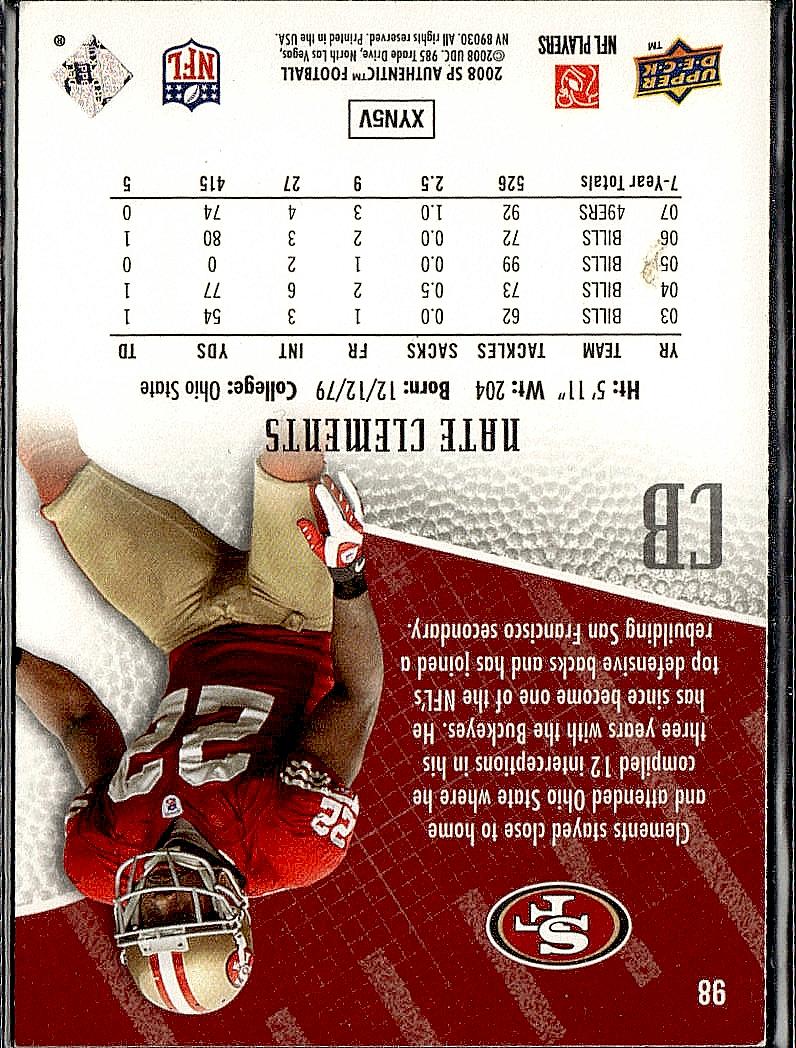 2008 SP Authentic #98 Nate Clements Retail