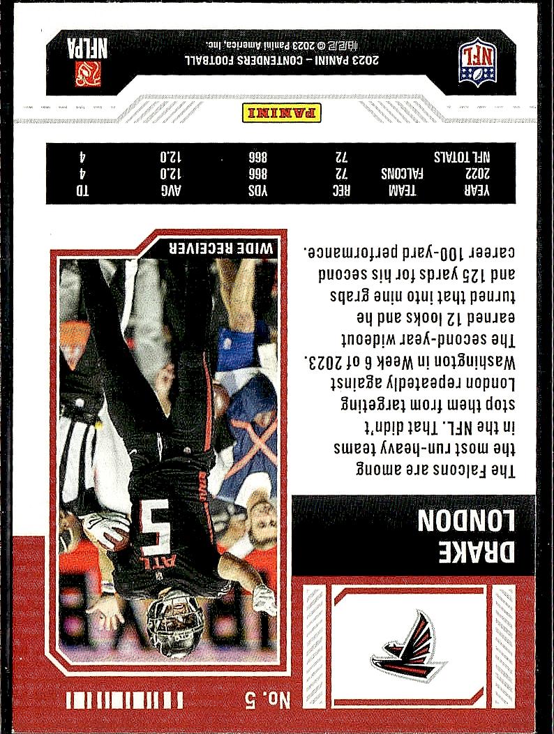 2023 Panini Contenders #5 Drake London Season Ticket Retail
