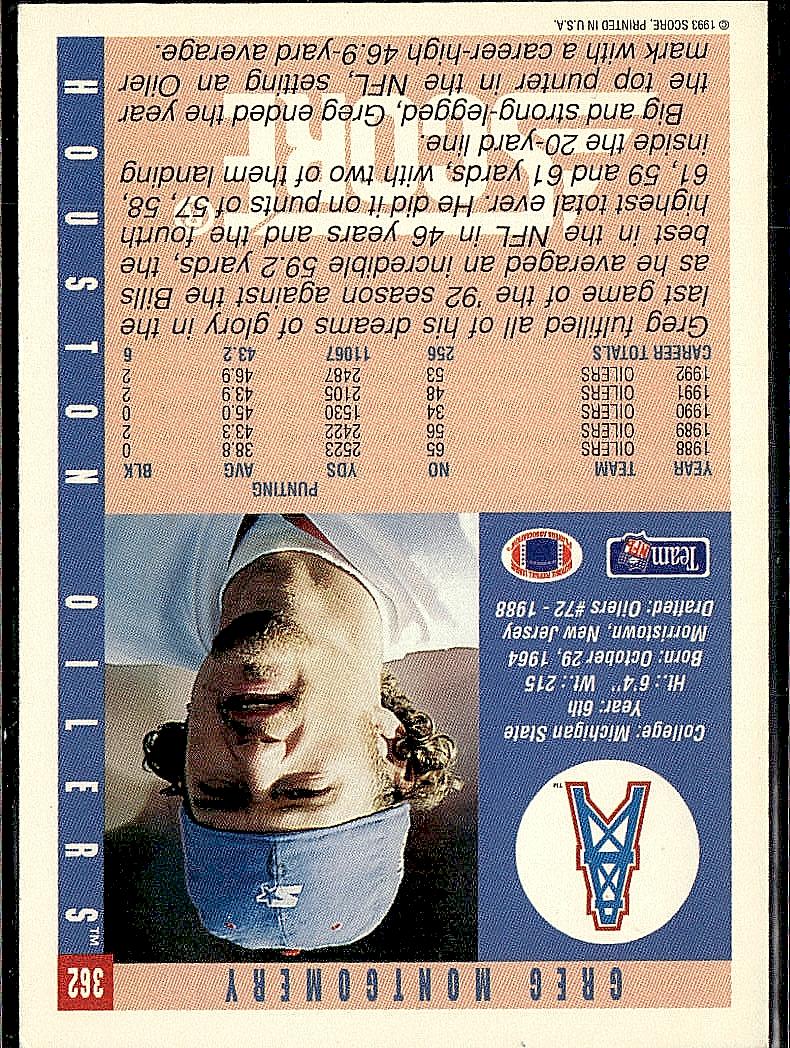 1993 Score #362 Greg Montgomery