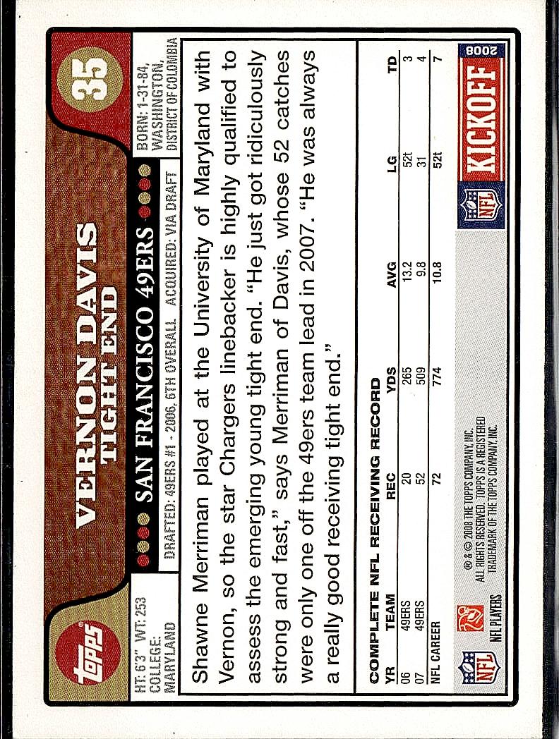 2008 Topps Kickoff #35 Vernon Davis