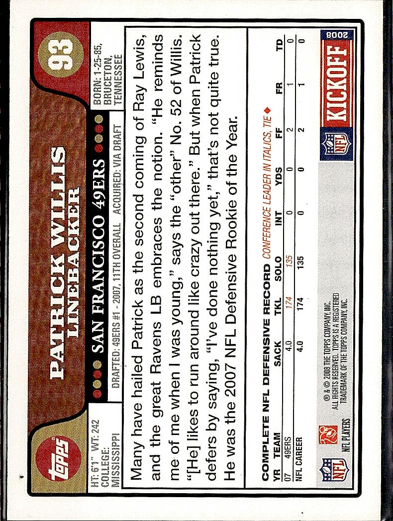 2008 Topps Kickoff #93 Patrick Willis