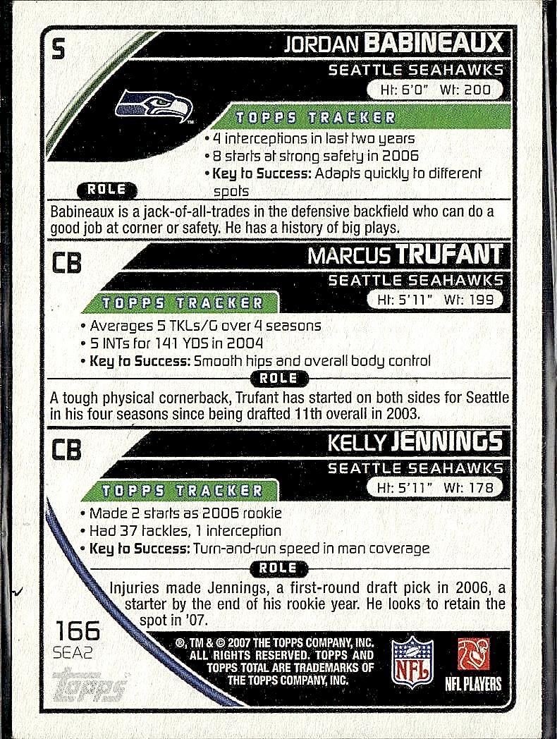 2007 Topps Total #166 Marcus Trufant / Jordan Babineaux / Kelly Jennings