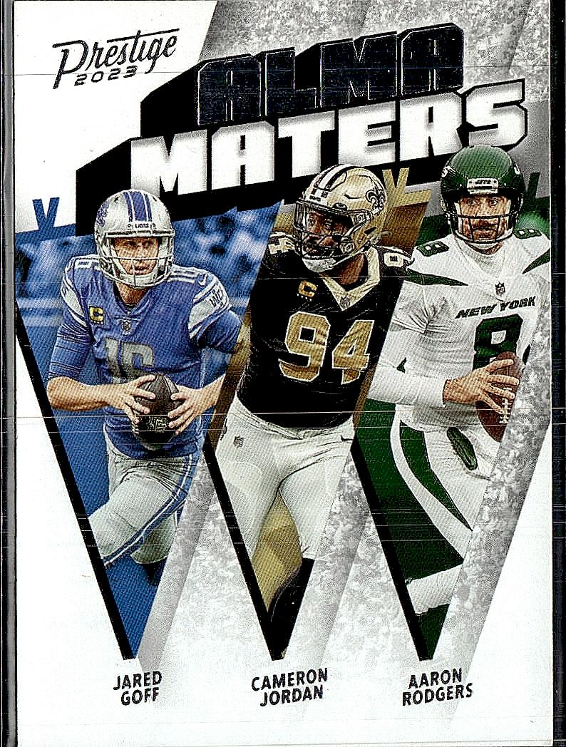 2023 Panini PrestigeAaron Rodgers / Cameron Jordan / Jared Goff Alma Maters