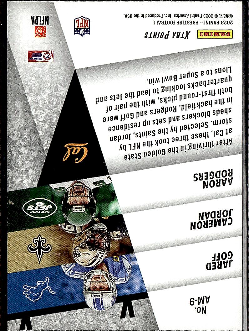 2023 Panini PrestigeAaron Rodgers / Cameron Jordan / Jared Goff Alma Maters