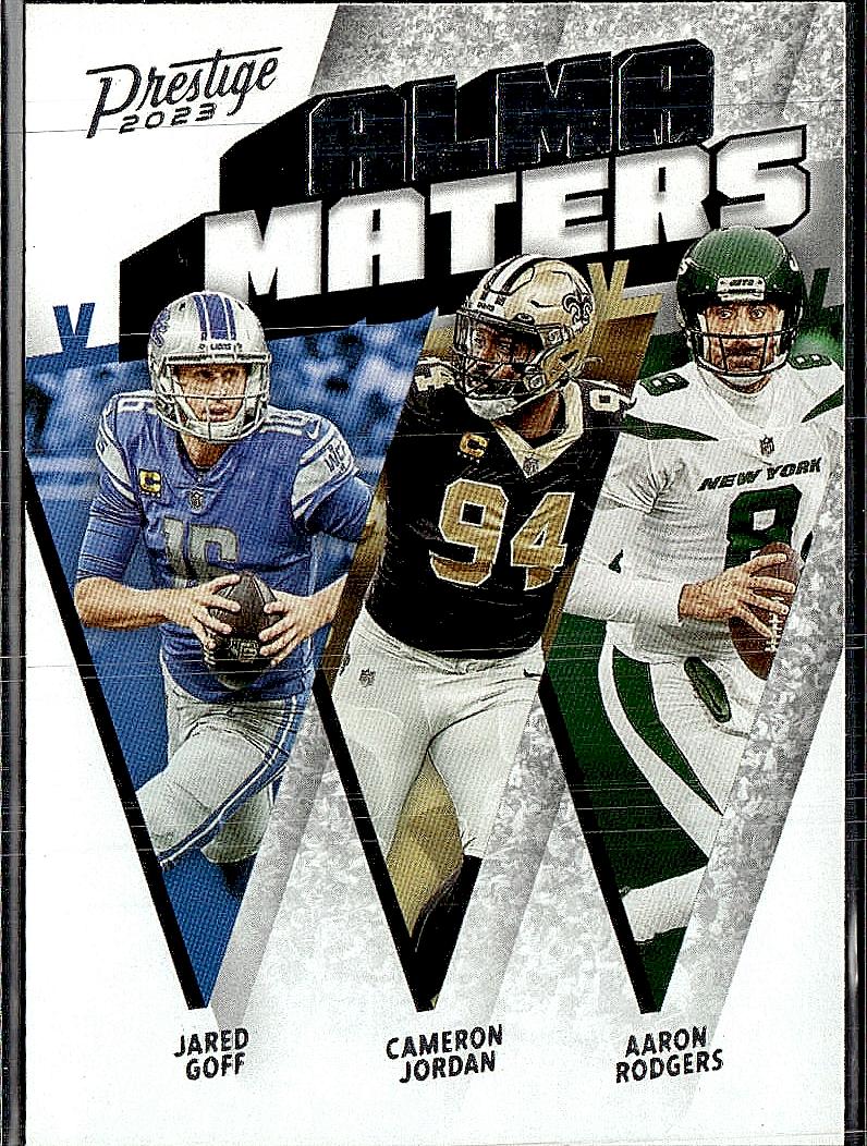 2023 Panini PrestigeAaron Rodgers / Cameron Jordan / Jared Goff Alma Maters