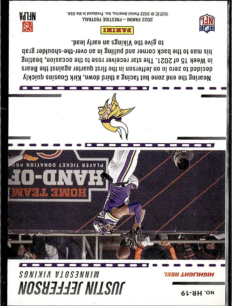 2022 Panini Prestige #HR-19 Justin Jefferson Highlight Reel