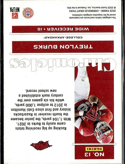 2022 Panini Chronicles Draft Picks #13 Treylon Burks
