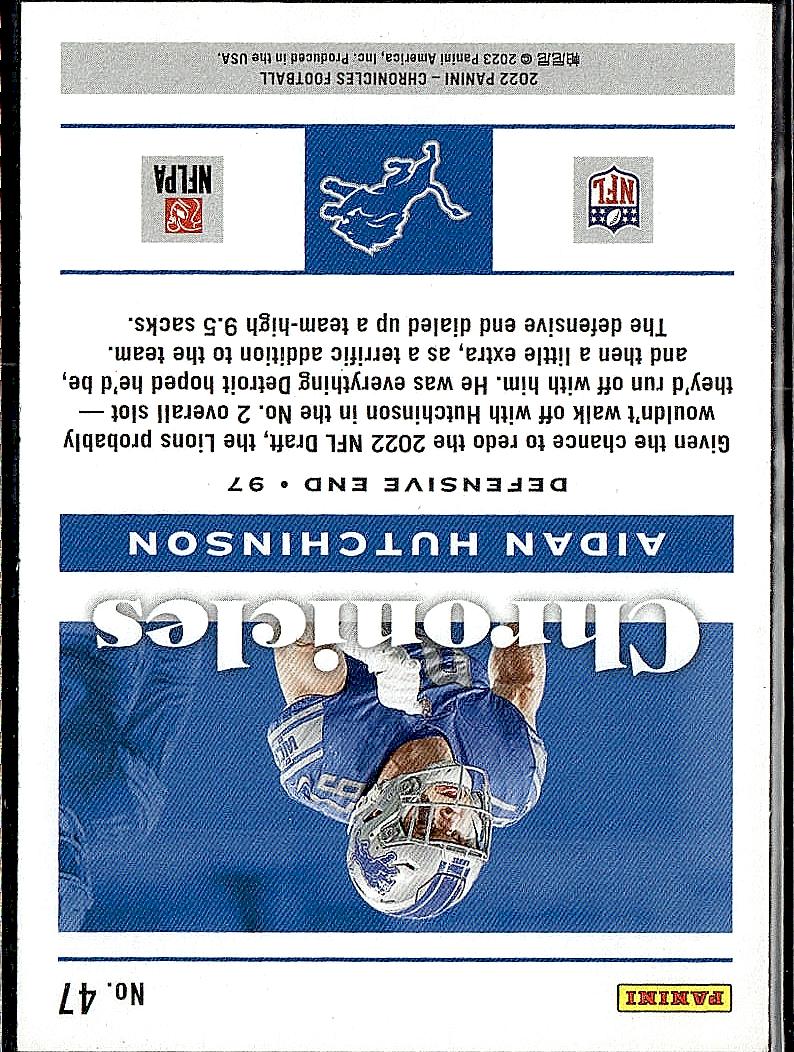 2022 Panini Chronicles #47 Aidan Hutchinson Holo Teal