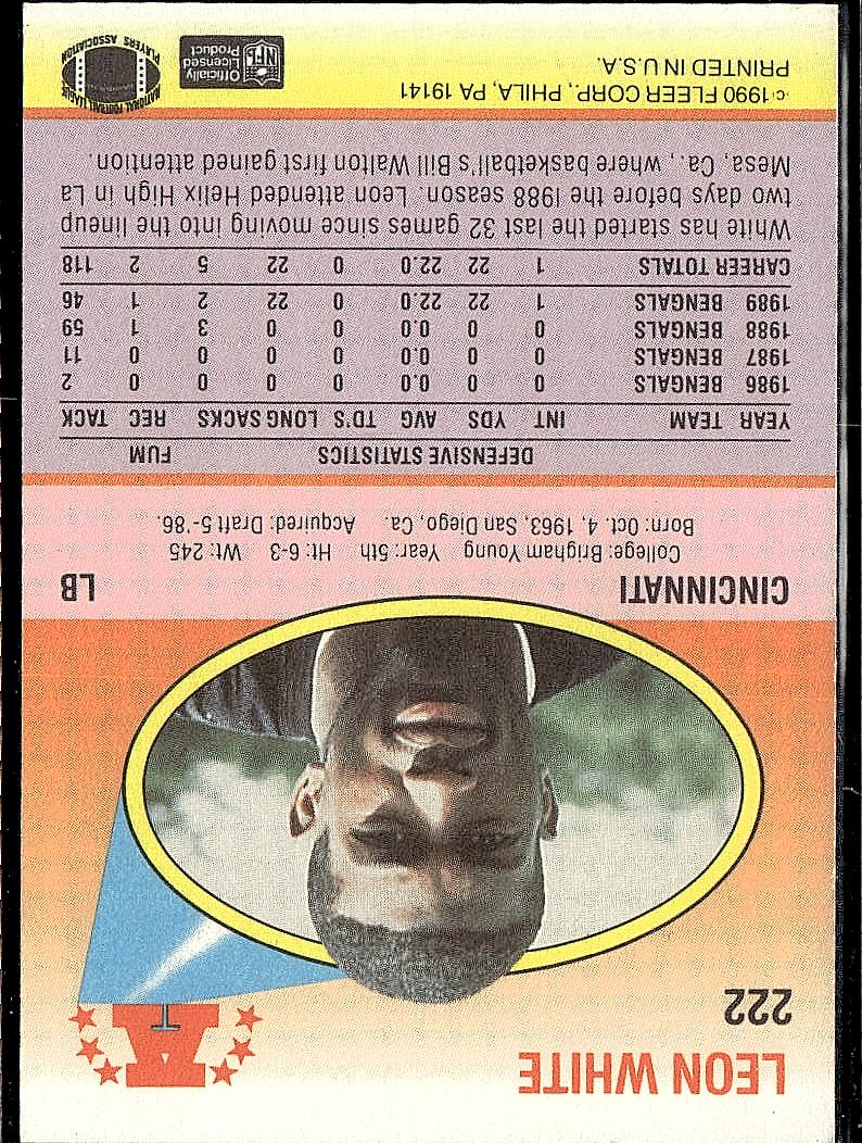 1990 Fleer #222b Leon White Right edge of A in AFC logo aligned with blue