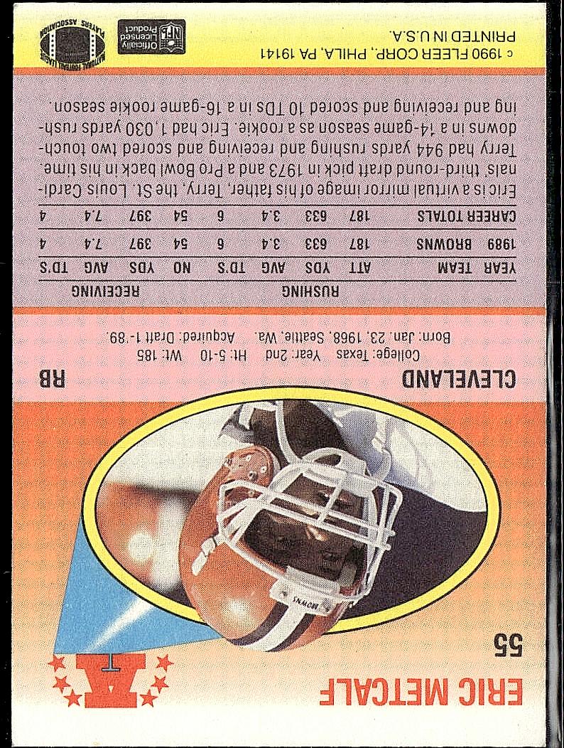 1990 Fleer #55b Eric Metcalf Right edge of A in AFC logo aligned with blue