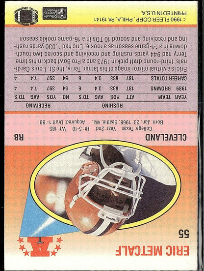 1990 Fleer #55b Eric Metcalf Right edge of A in AFC logo aligned with blue