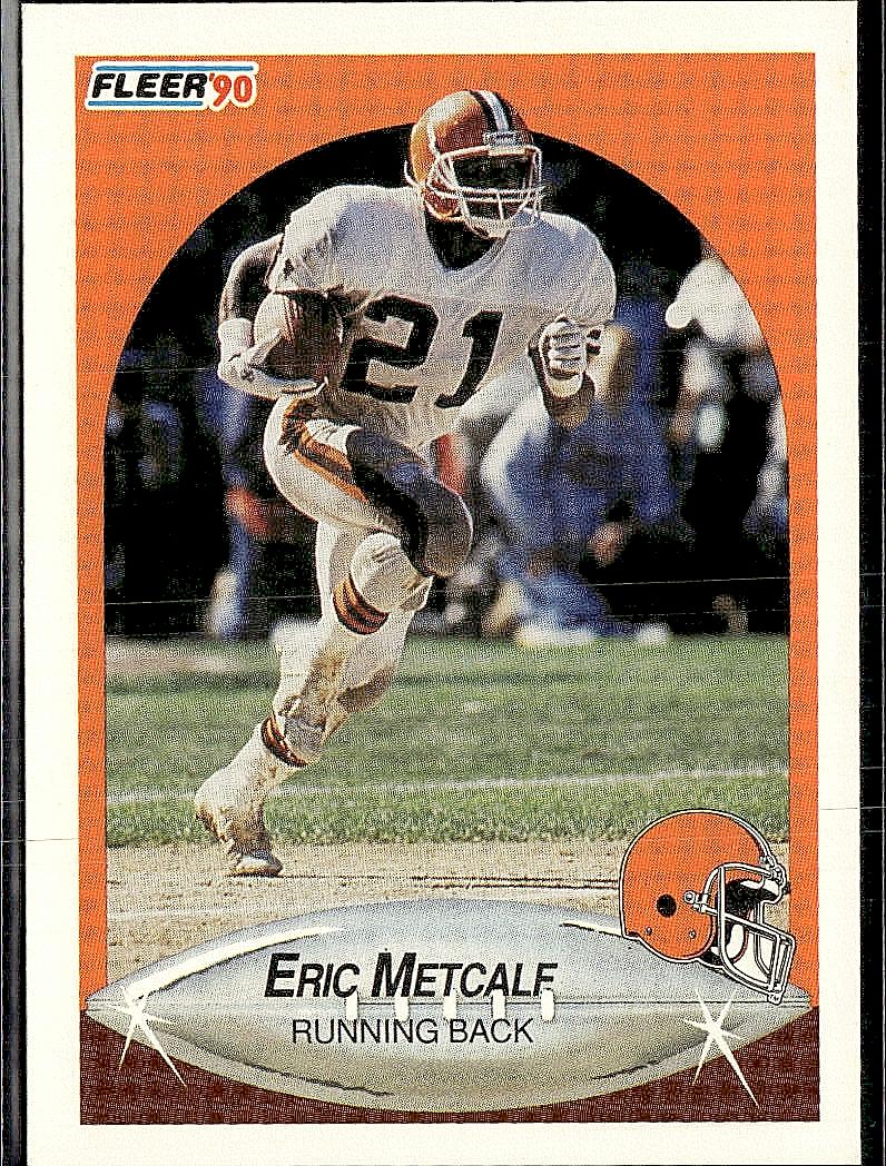 1990 Fleer #55b Eric Metcalf Right edge of A in AFC logo aligned with blue