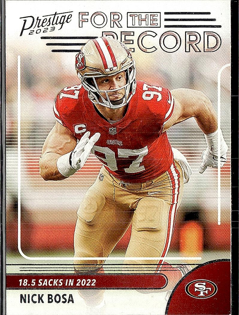 2023 Panini Prestige #13 Nick Bosa For the Record Xtra Points Blue #/249