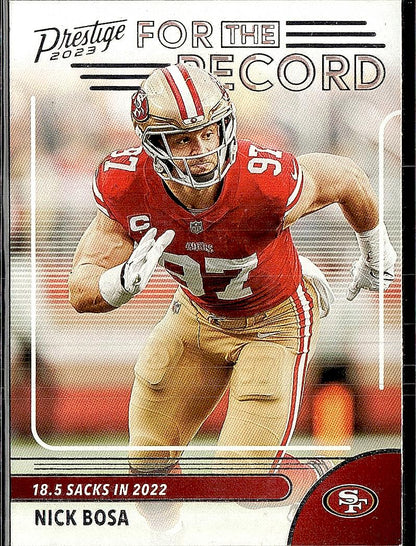 2023 Panini Prestige #13 Nick Bosa For the Record Xtra Points Blue #/249
