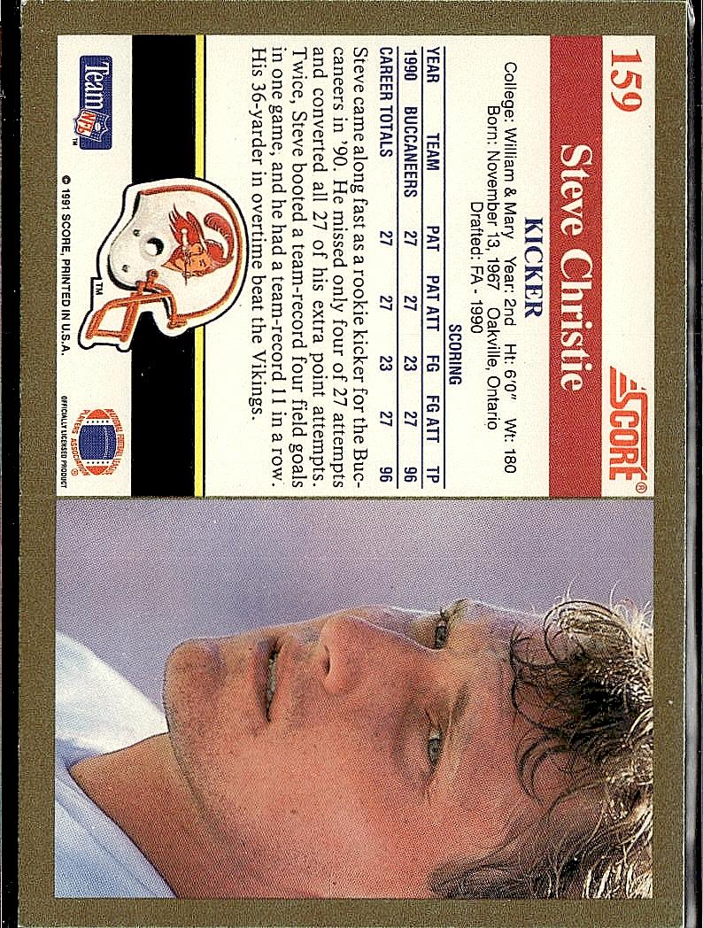 1991 Score #159 Steve Christie