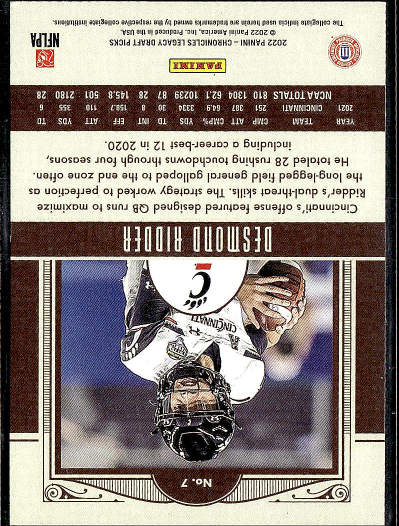 2022 Panini Chronicles Draft Picks #7 Desmond Ridder Legacy Rookies