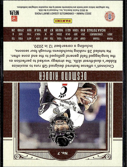 2022 Panini Chronicles Draft Picks #7 Desmond Ridder Legacy Rookies