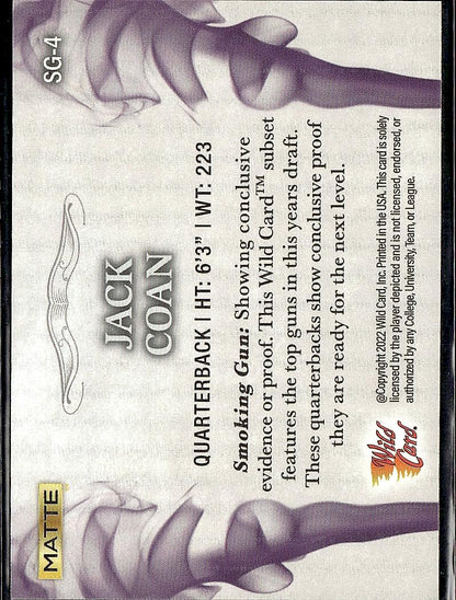 2022 Wild Card Matte #SG-4 Jack Coan Smoking Guns White/Purple
