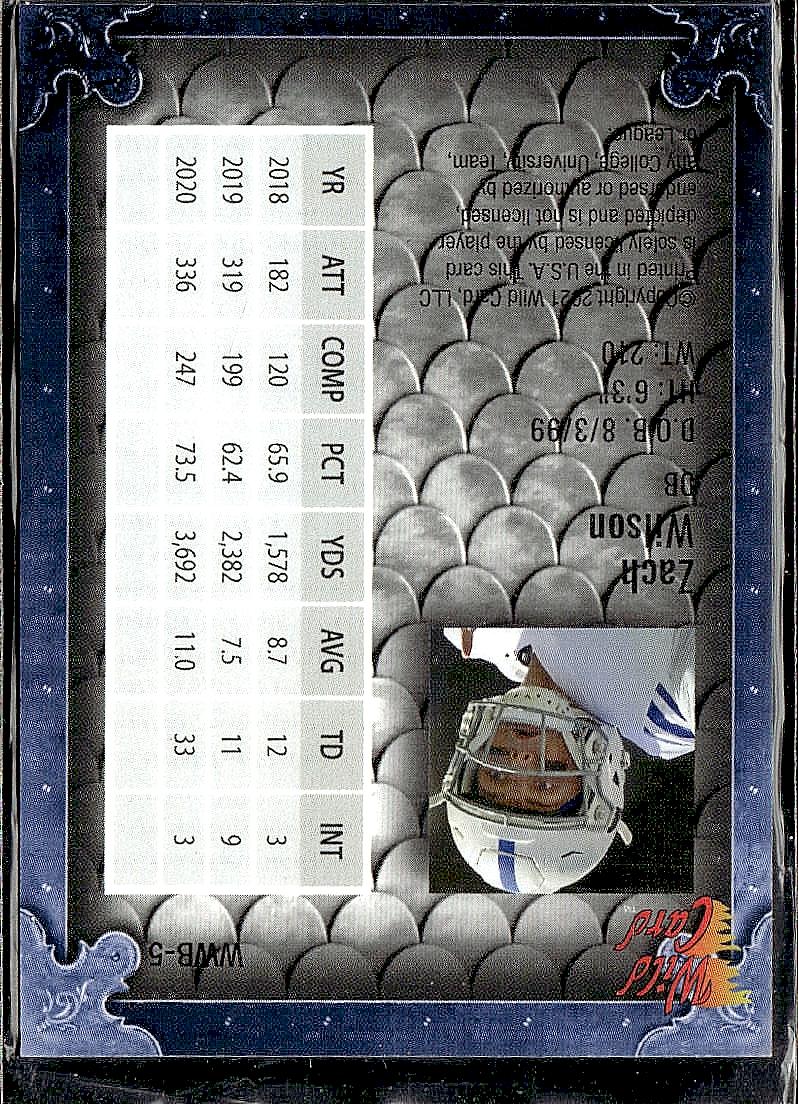 2021 Wild Card Matte White #WWB-5 Zach Wilson Weekend Warriors Blue Border