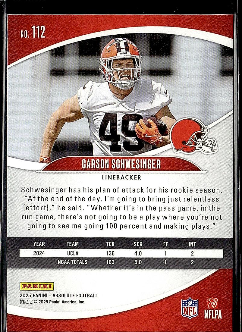 2025 Panini Absolute #112 Carson Schwesinger Black