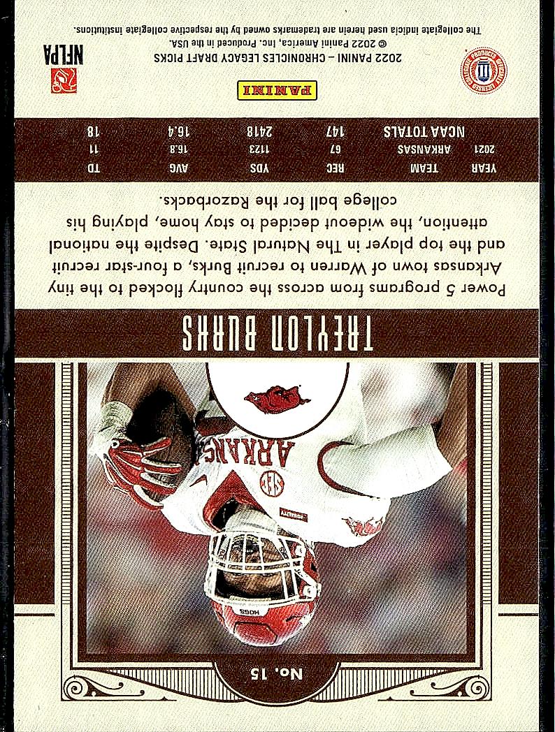 2022 Panini Chronicles Draft Picks #15 Treylon Burks Legacy Rookies