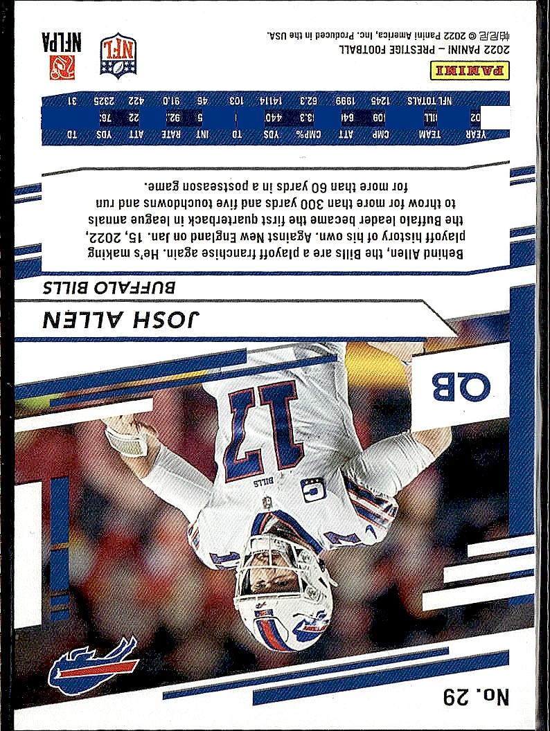2022 Panini Prestige #29 Josh Allen Xtra Points Premium Purple #/199