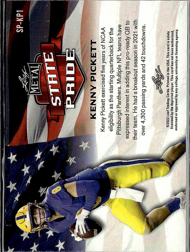 2022 Leaf Draft #SP-KP1 Kenny Pickett Metal State Pride Mojo Blue