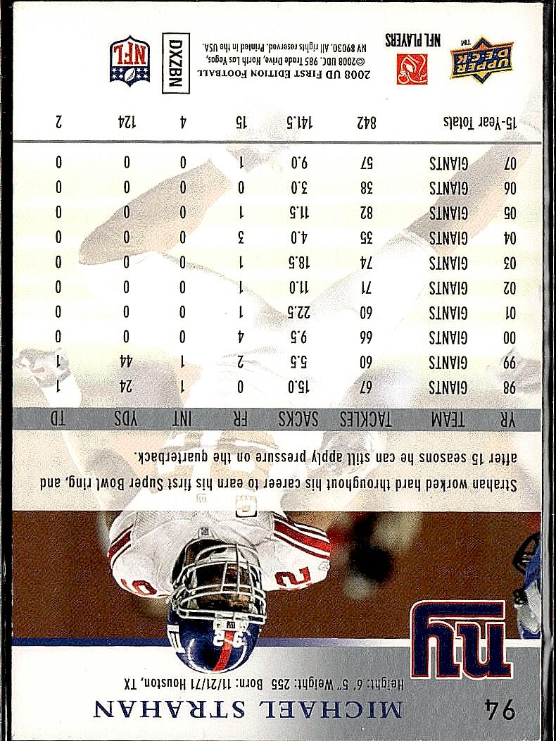 2008 Upper Deck First Edition #94 Michael Strahan