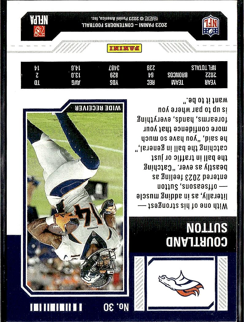 2023 Panini Contenders #30 Courtland Sutton Game Ticket Bronze